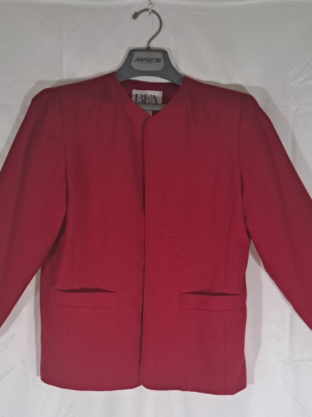 BFA Classics Red Collarless Open Front Blazer Jacket, Size 10